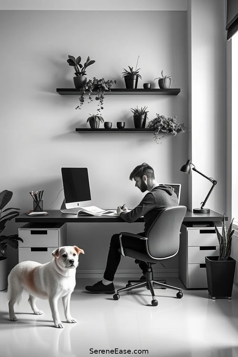 23 Tips for a Black and White Minimalist Style Home Office 15 Utilize Wall Space for 23 Tips for a Black and White Minimalist Style Home Office