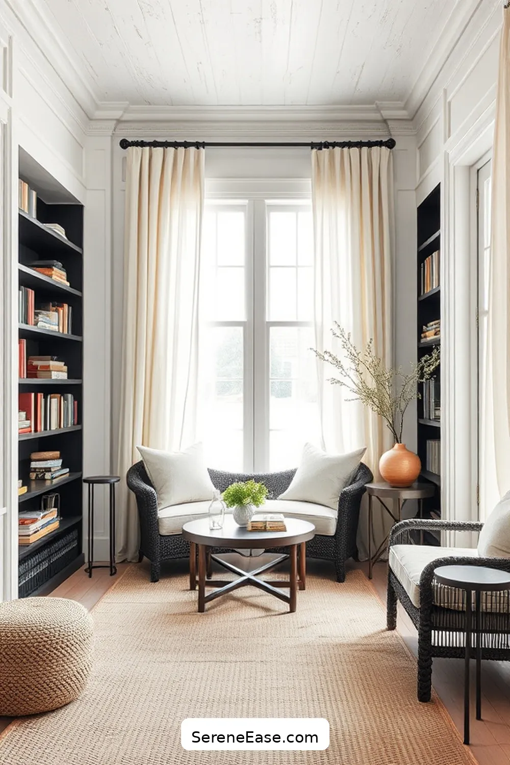 23 Ways to Achieve Black and White Coastal Style in Your Library 6 Add Whitewashed Wood Accents for 23 Ways to Achieve Black and White Coastal Style in Your Library