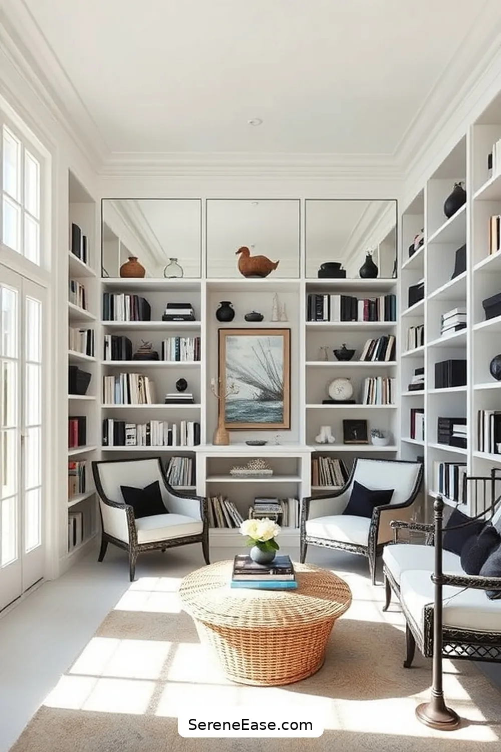 23 Ways to Achieve Black and White Coastal Style in Your Library 20 Incorporate Mirrors for Light for 23 Ways to Achieve Black and White Coastal Style in Your Library