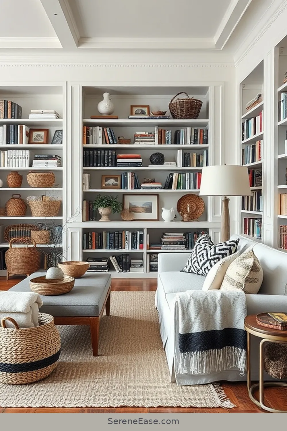 23 Ways to Achieve Black and White Coastal Style in Your Library 3 Incorporate Natural Textures for 23 Ways to Achieve Black and White Coastal Style in Your Library