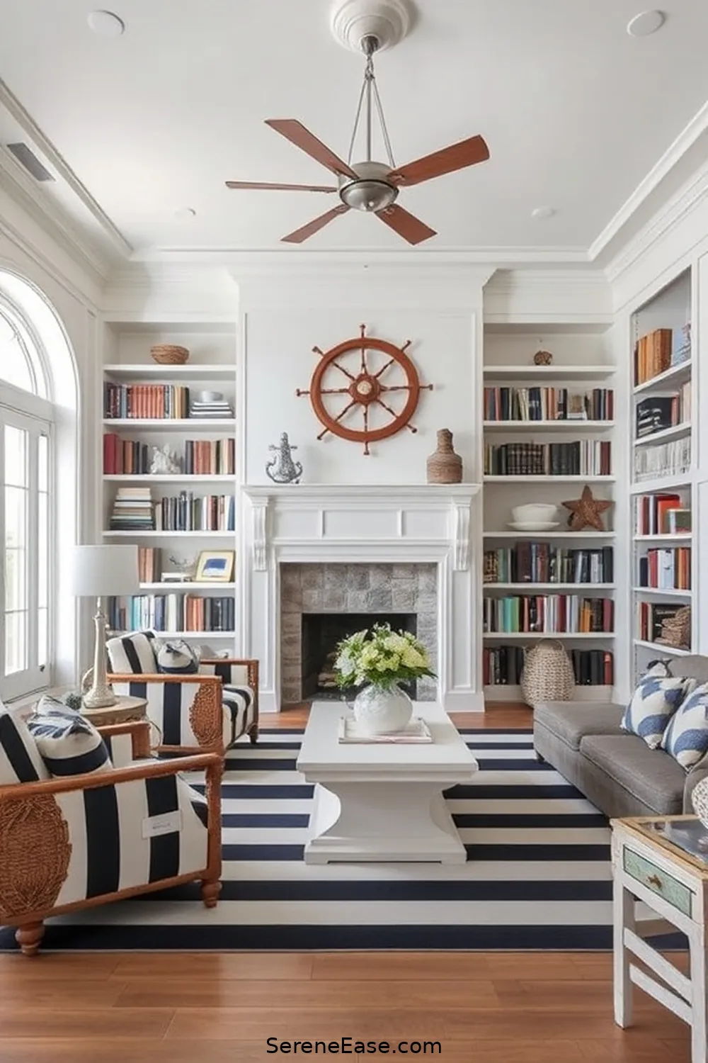 23 Ways to Achieve Black and White Coastal Style in Your Library 8 Incorporate Nautical Elements for 23 Ways to Achieve Black and White Coastal Style in Your Library
