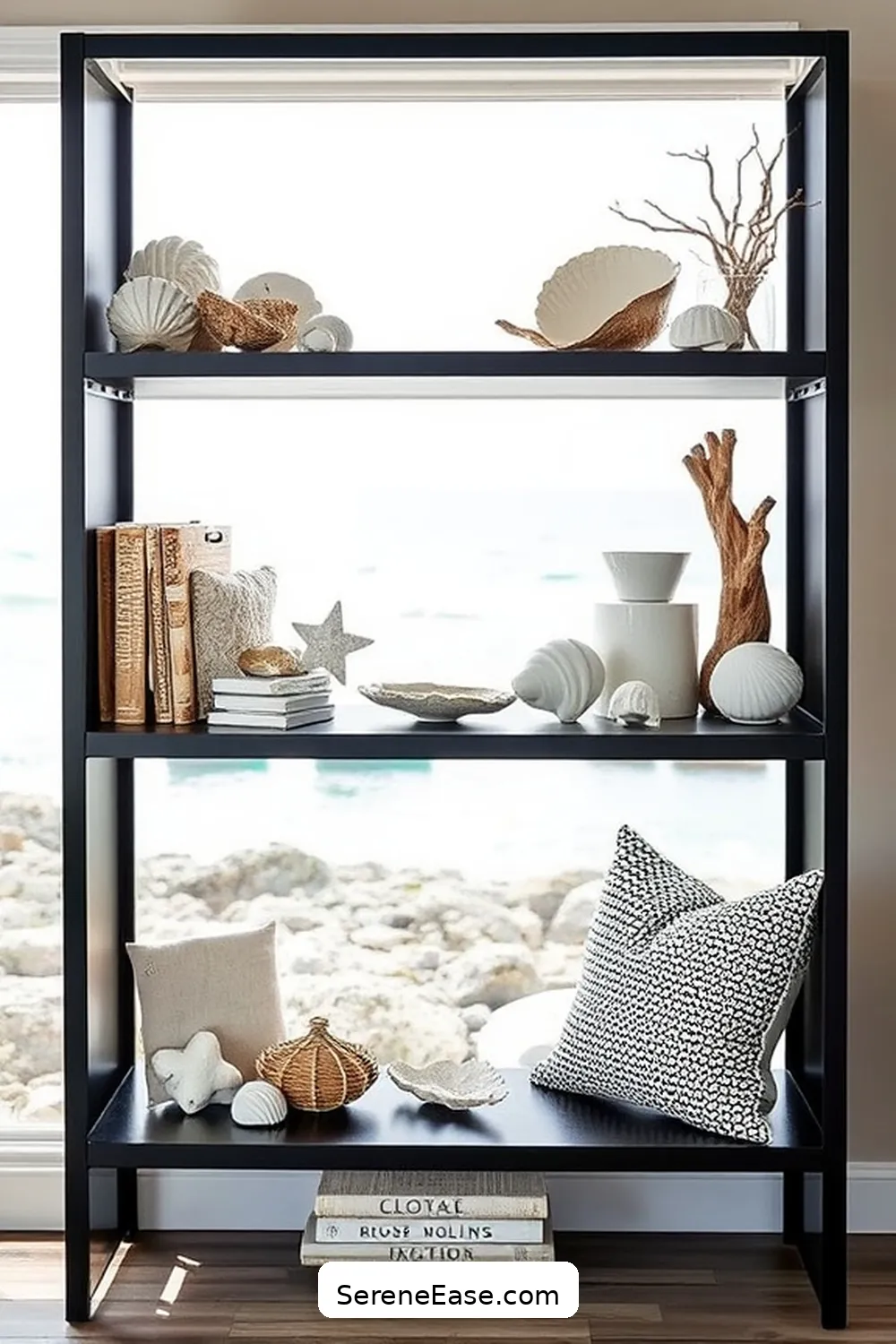 23 Ways to Achieve Black and White Coastal Style in Your Library 16 Select a Coastal-Themed Bookcase for 23 Ways to Achieve Black and White Coastal Style in Your Library