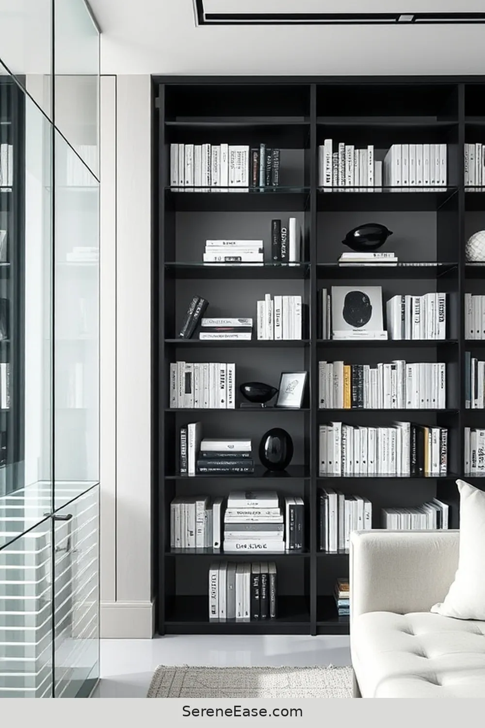 23 Ways to Achieve Black and White Coastal Style in Your Library 19 Use Glass and Acrylic Accents for 23 Ways to Achieve Black and White Coastal Style in Your Library