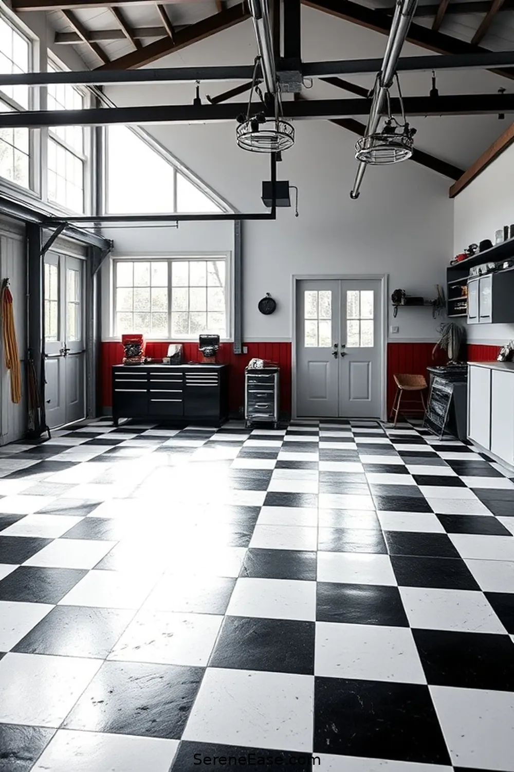 23 Ways to Achieve Black and White Style in a Modern Farmhouse Garage 8 Design a Checkerboard Floor for 23 Ways to Achieve Black and White Style in a Modern Farmhouse Garage