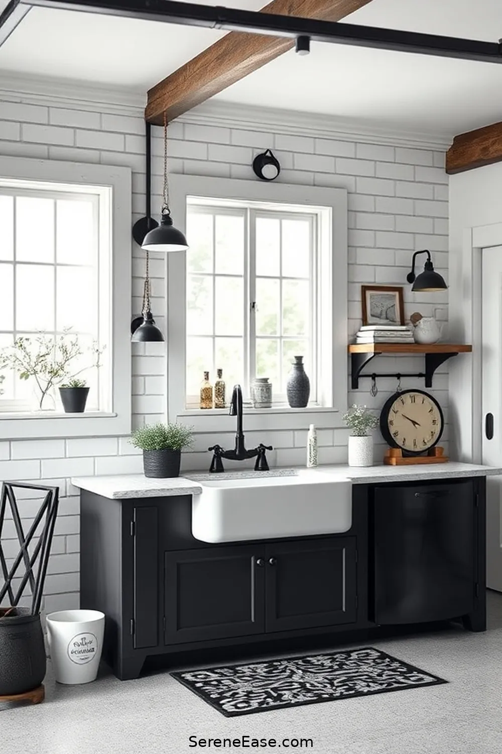 23 Ways to Achieve Black and White Style in a Modern Farmhouse Garage 10 Include a Farmhouse Sink for 23 Ways to Achieve Black and White Style in a Modern Farmhouse Garage