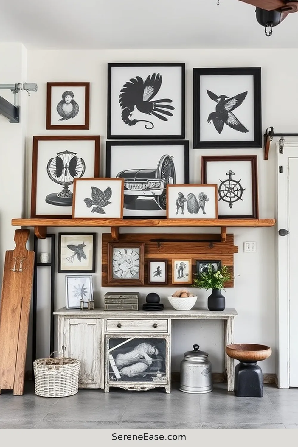23 Ways to Achieve Black and White Style in a Modern Farmhouse Garage 9 Use Vintage Black and White Artwork for 23 Ways to Achieve Black and White Style in a Modern Farmhouse Garage