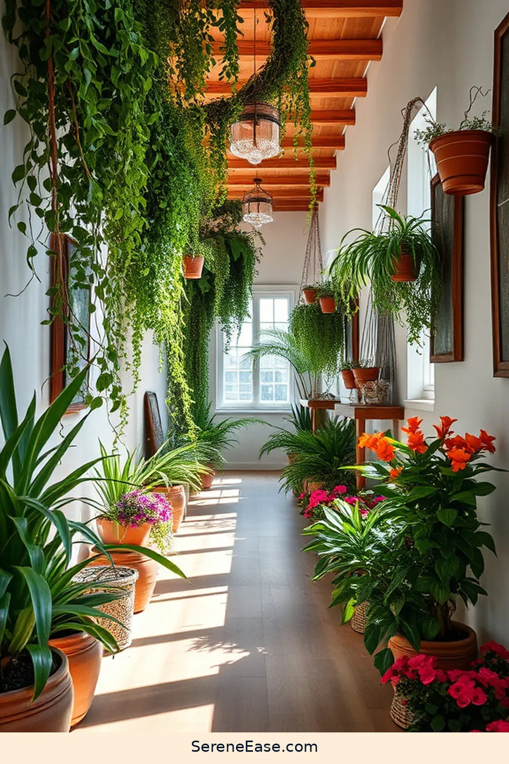 23 Ways to Achieve Monochromatic Bohemian Style in Your Hallway 8 Add Greenery and Plants for 23 Ways to Achieve Monochromatic Bohemian Style in Your Hallway