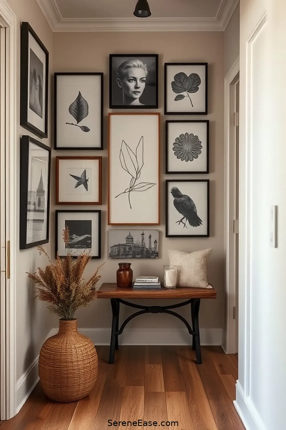 23 Ways to Achieve Monochromatic Bohemian Style in Your Hallway 12 Create a Gallery Wall for 23 Ways to Achieve Monochromatic Bohemian Style in Your Hallway