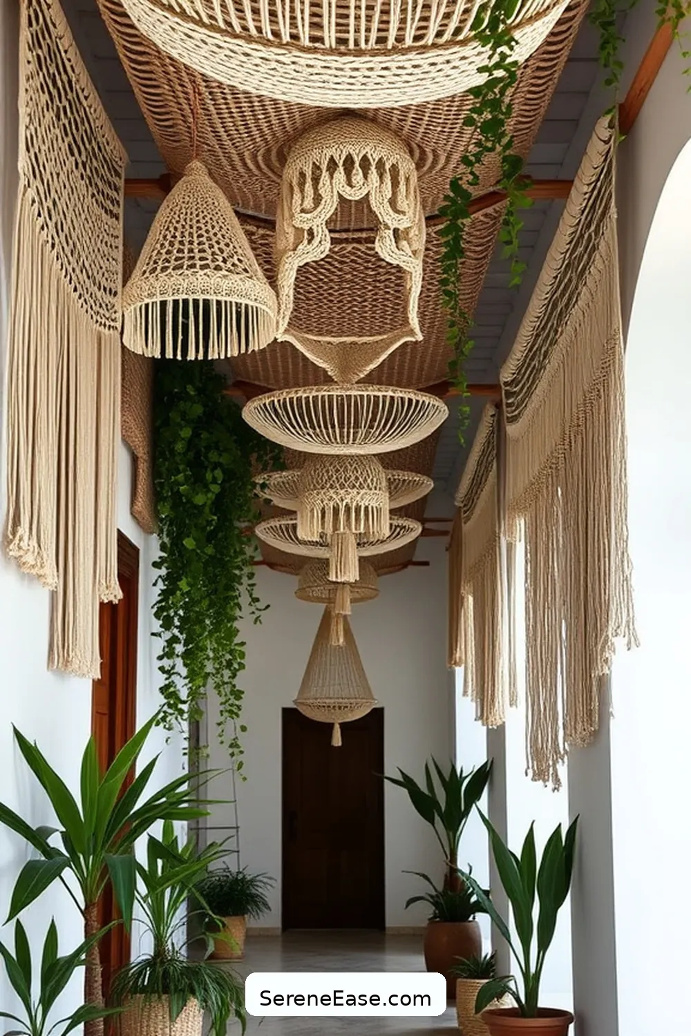 23 Ways to Achieve Monochromatic Bohemian Style in Your Hallway 21 Experiment With Ceiling Decor for 23 Ways to Achieve Monochromatic Bohemian Style in Your Hallway
