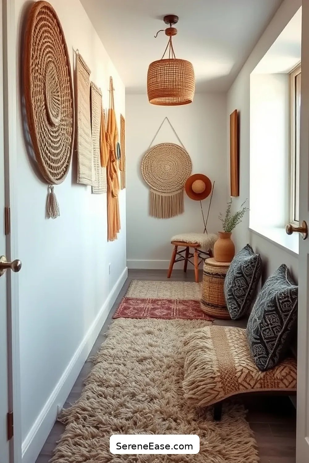 23 Ways to Achieve Monochromatic Bohemian Style in Your Hallway 13 Incorporate Textiles for 23 Ways to Achieve Monochromatic Bohemian Style in Your Hallway