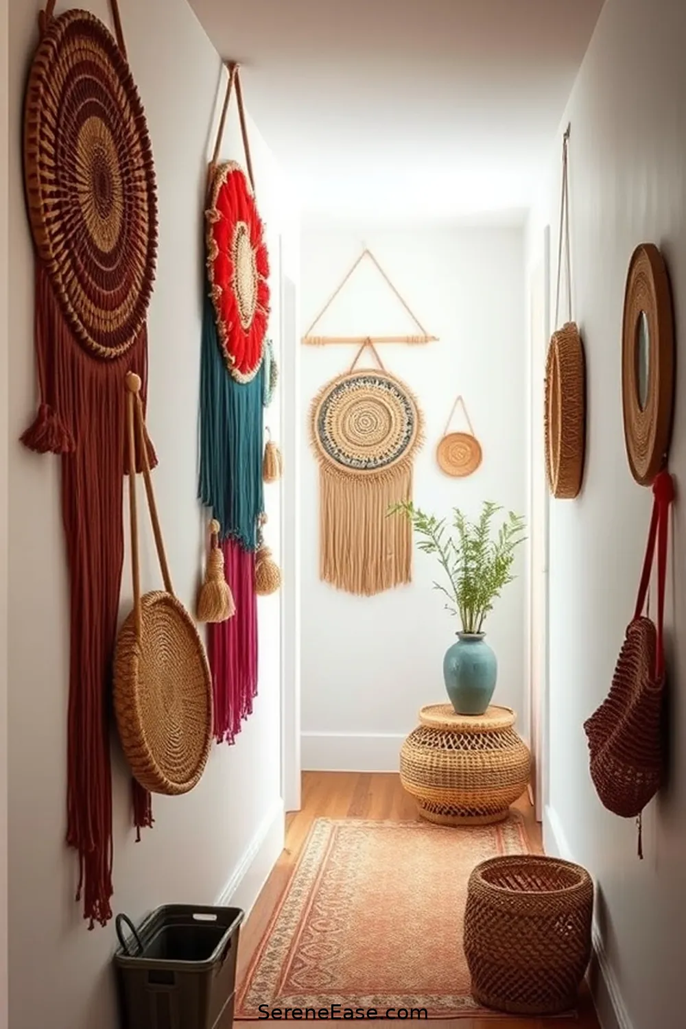 23 Ways to Achieve Monochromatic Bohemian Style in Your Hallway 20 Incorporate Wall Hangings for 23 Ways to Achieve Monochromatic Bohemian Style in Your Hallway