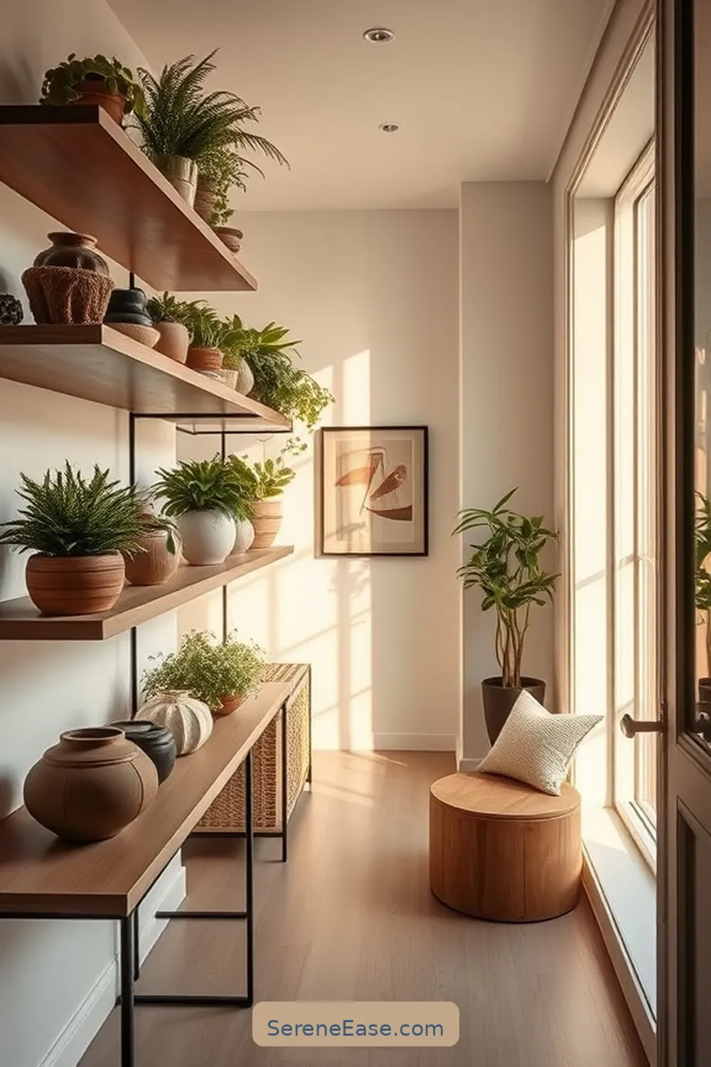 23 Ways to Achieve Monochromatic Bohemian Style in Your Hallway 19 Use Open Shelving for 23 Ways to Achieve Monochromatic Bohemian Style in Your Hallway