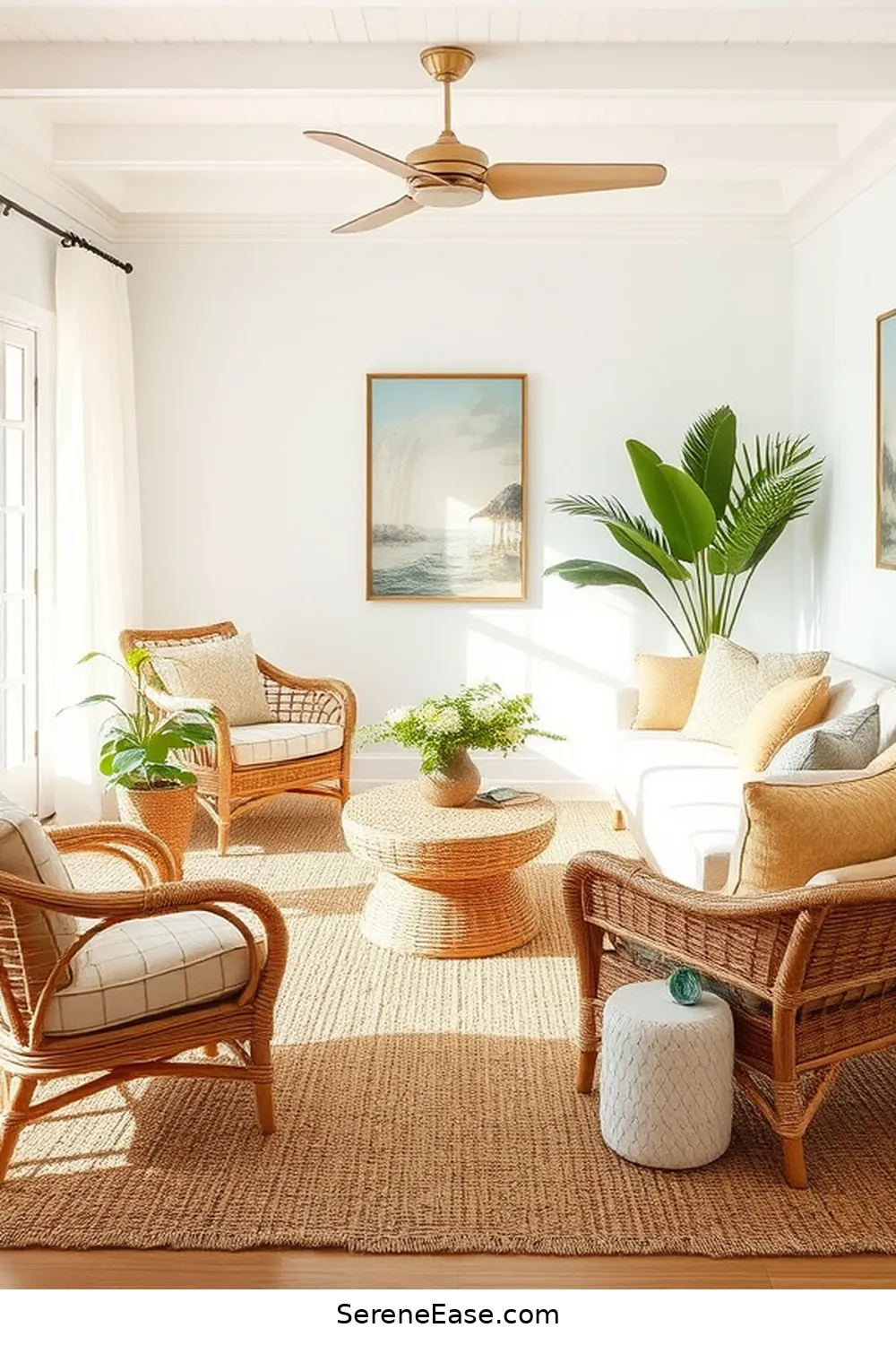 23 Ways to Achieve Monochromatic Coastal Style in Your Living Room 7 Add Woven Elements for 23 Ways to Achieve Monochromatic Coastal Style in Your Living Room