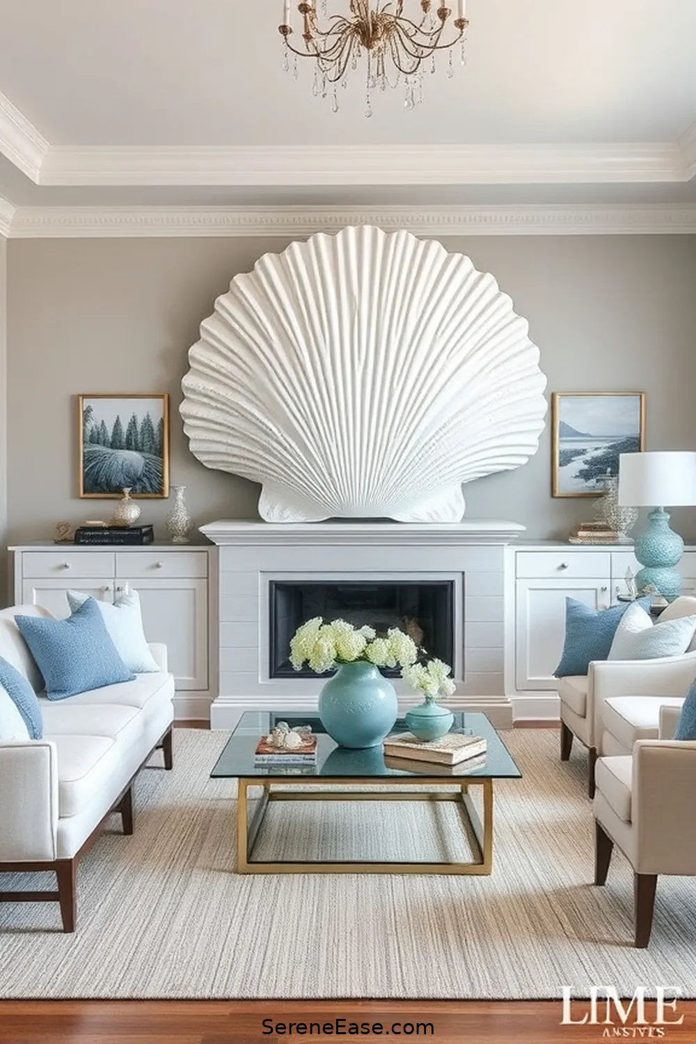 23 Ways to Achieve Monochromatic Coastal Style in Your Living Room 13 Create a Focal Point for 23 Ways to Achieve Monochromatic Coastal Style in Your Living Room