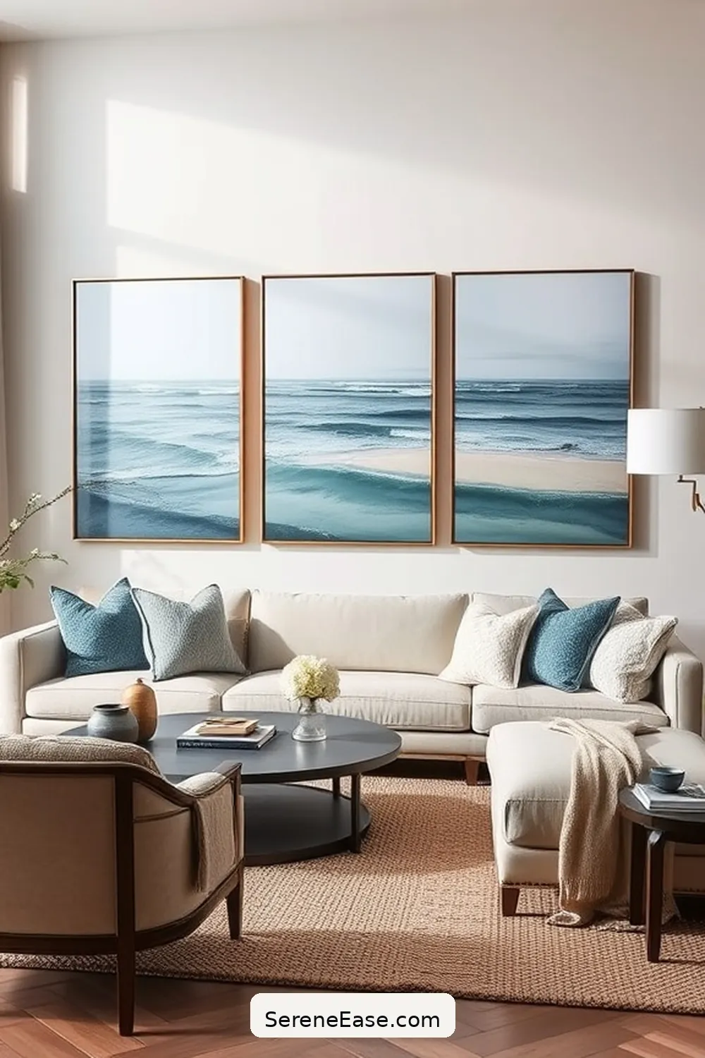 23 Ways to Achieve Monochromatic Coastal Style in Your Living Room 9 Incorporate Coastal Artwork for 23 Ways to Achieve Monochromatic Coastal Style in Your Living Room