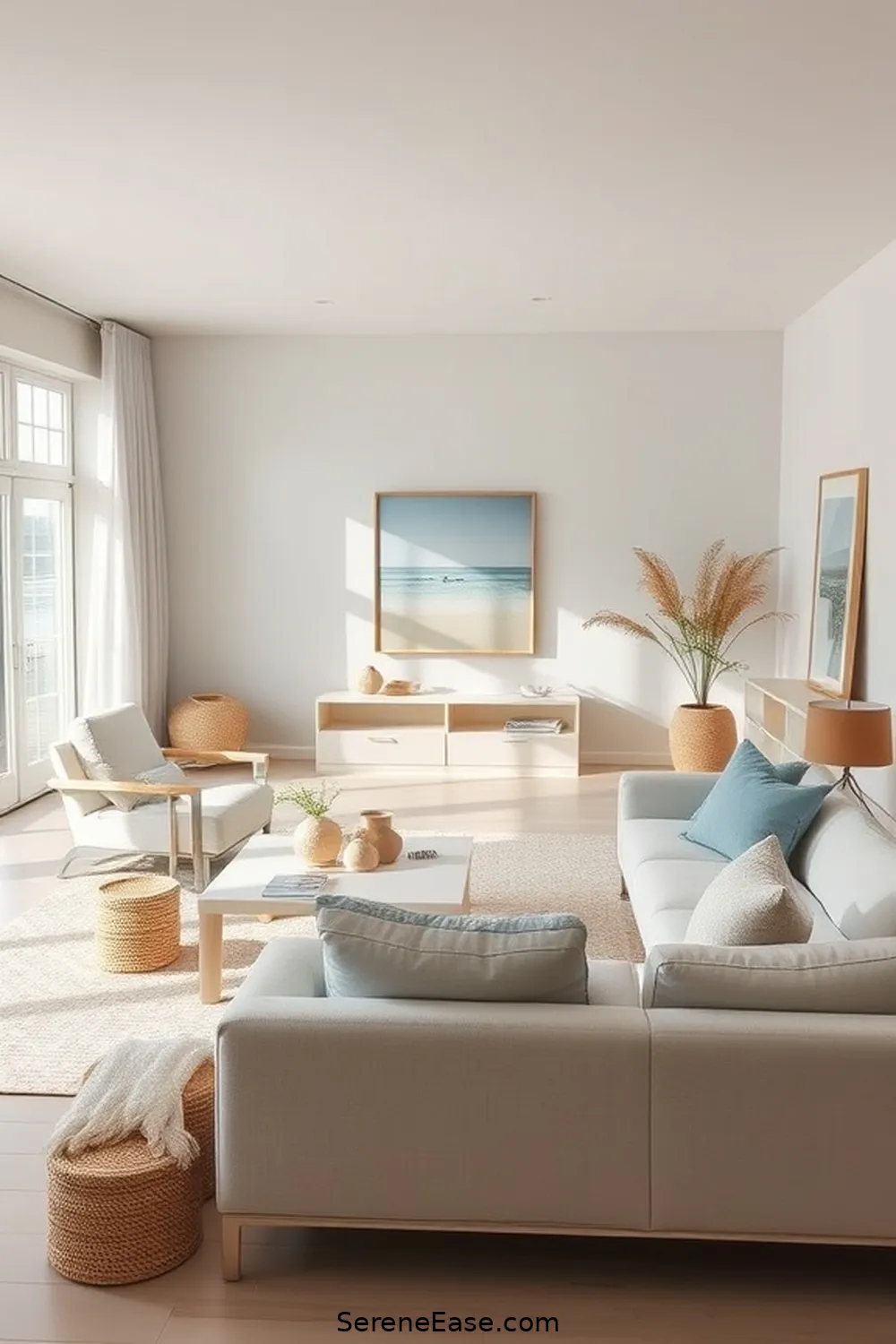 23 Ways to Achieve Monochromatic Coastal Style in Your Living Room 21 Keep Clutter to a Minimum for 23 Ways to Achieve Monochromatic Coastal Style in Your Living Room