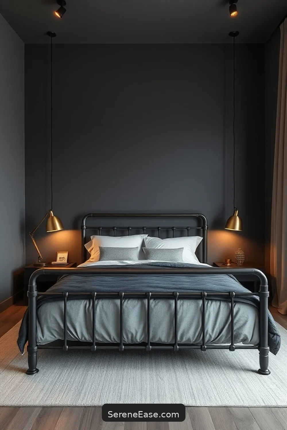 23 Ways to Achieve Monochromatic Industrial Style in Your Bedroom 8 Add Metal Accents for 23 Ways to Achieve Monochromatic Industrial Style in Your Bedroom