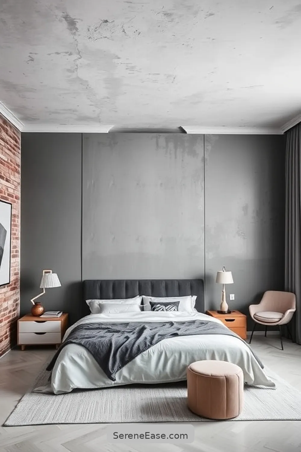 23 Ways to Achieve Monochromatic Industrial Style in Your Bedroom 12 Add Textured Wall Finishes for 23 Ways to Achieve Monochromatic Industrial Style in Your Bedroom