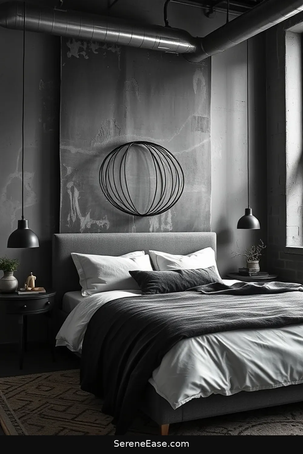 23 Ways to Achieve Monochromatic Industrial Style in Your Bedroom 19 Create a Focal Point for 23 Ways to Achieve Monochromatic Industrial Style in Your Bedroom