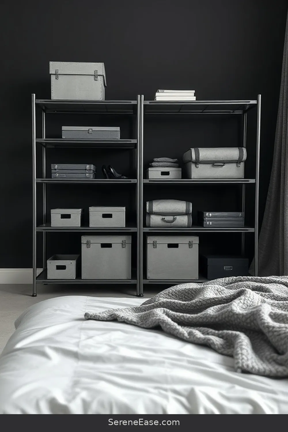 23 Ways to Achieve Monochromatic Industrial Style in Your Bedroom 14 Include Functional Storage Solutions for 23 Ways to Achieve Monochromatic Industrial Style in Your Bedroom