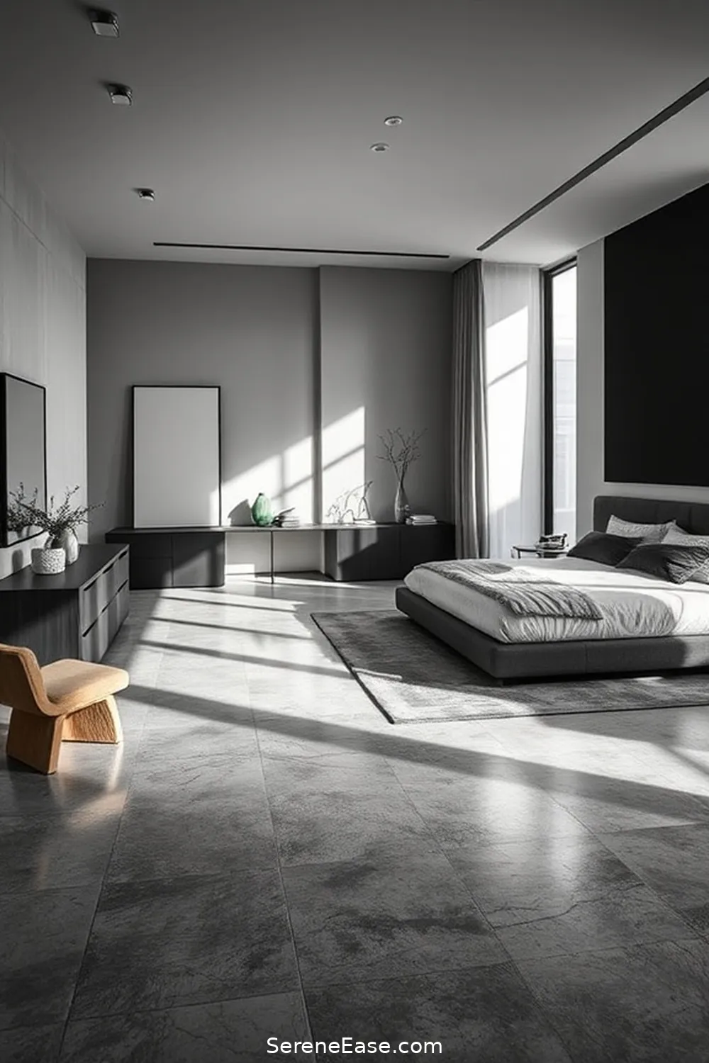 23 Ways to Achieve Monochromatic Industrial Style in Your Bedroom 7 Opt for Concrete Flooring for 23 Ways to Achieve Monochromatic Industrial Style in Your Bedroom