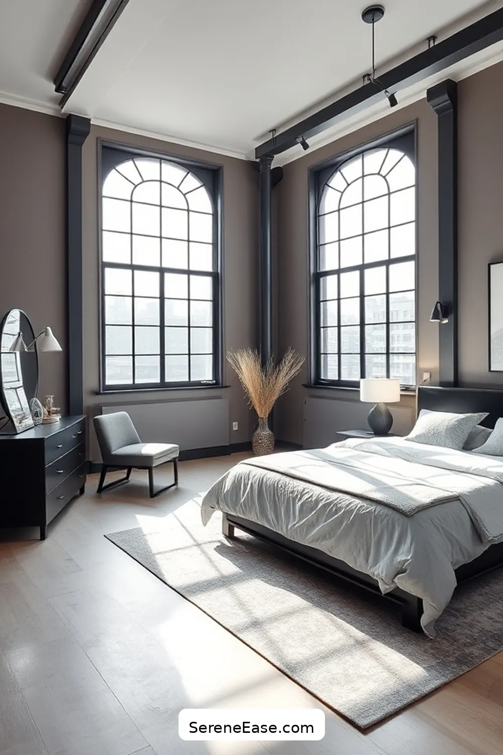 23 Ways to Achieve Monochromatic Industrial Style in Your Bedroom 13 Use Large Windows for Natural Light for 23 Ways to Achieve Monochromatic Industrial Style in Your Bedroom