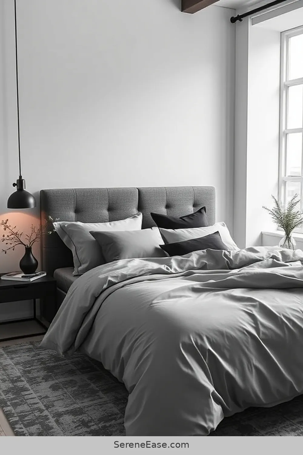 23 Ways to Achieve Monochromatic Industrial Style in Your Bedroom 9 Use Minimalist Bedding for 23 Ways to Achieve Monochromatic Industrial Style in Your Bedroom