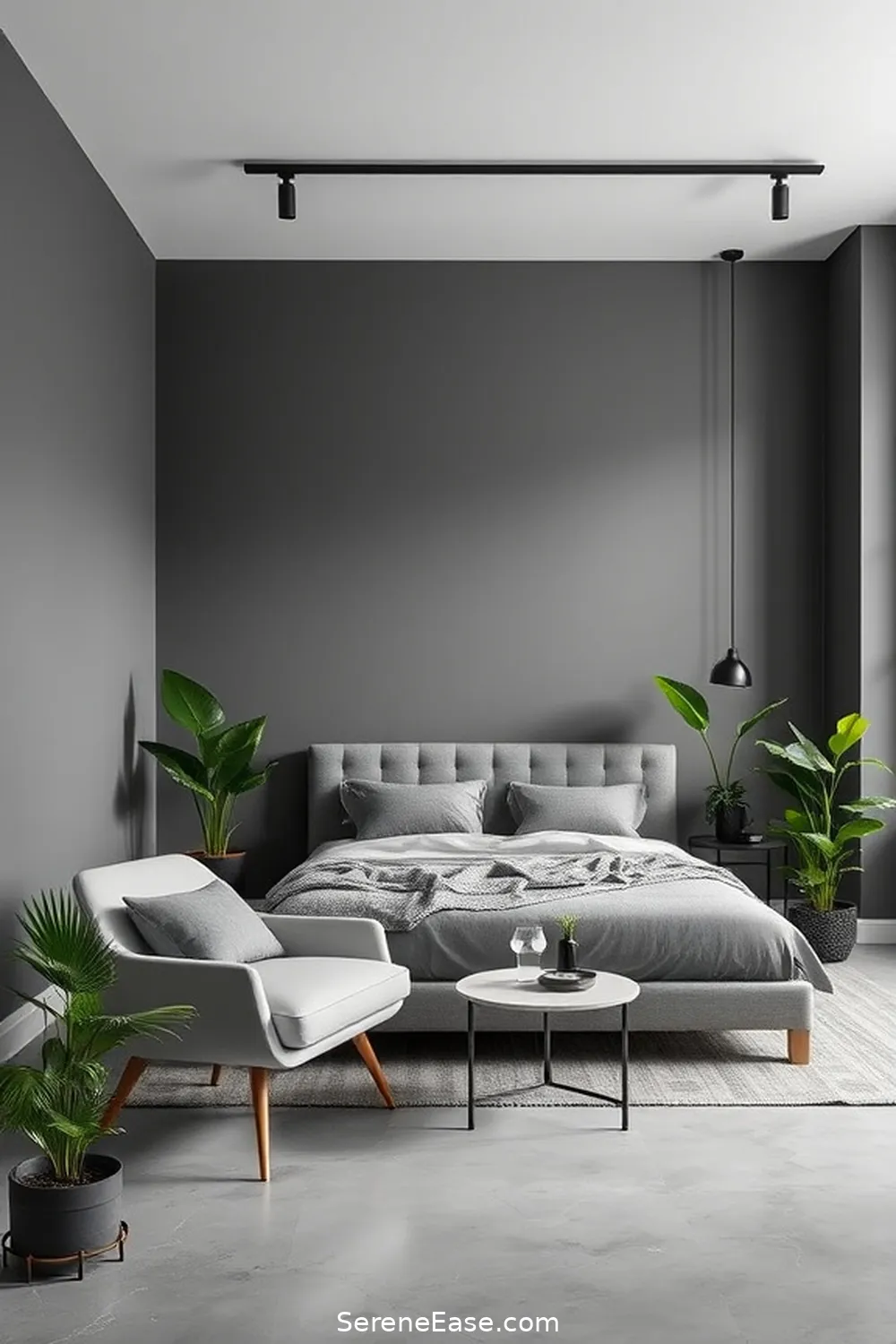 23 Ways to Achieve Monochromatic Industrial Style in Your Bedroom 22 Use Potted Plants for Touches of Green for 23 Ways to Achieve Monochromatic Industrial Style in Your Bedroom