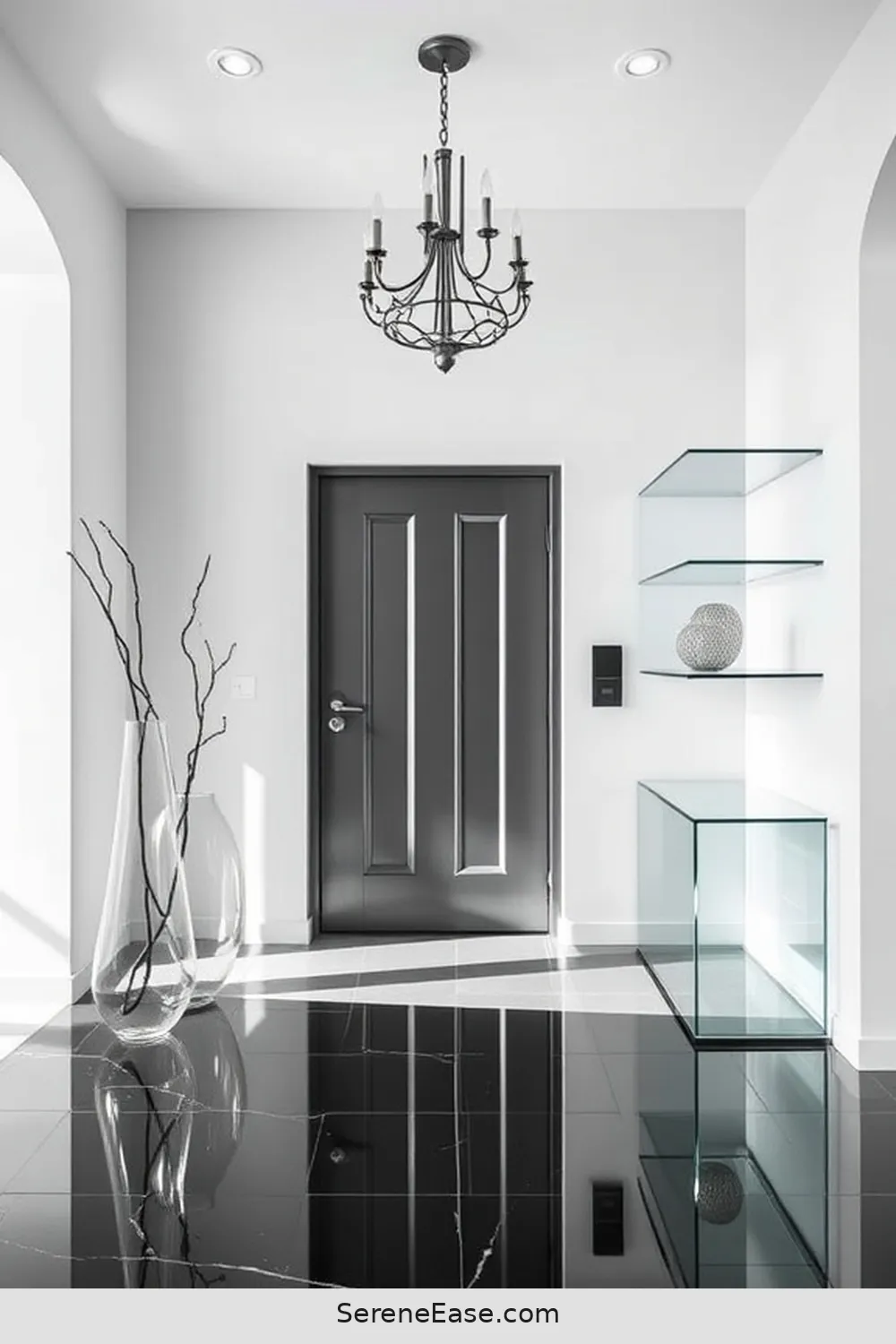 23 Ways to Achieve Monochromatic Industrial Style in Your Entryway 20 Incorporate Glass Elements for 23 Ways to Achieve Monochromatic Industrial Style in Your Entryway