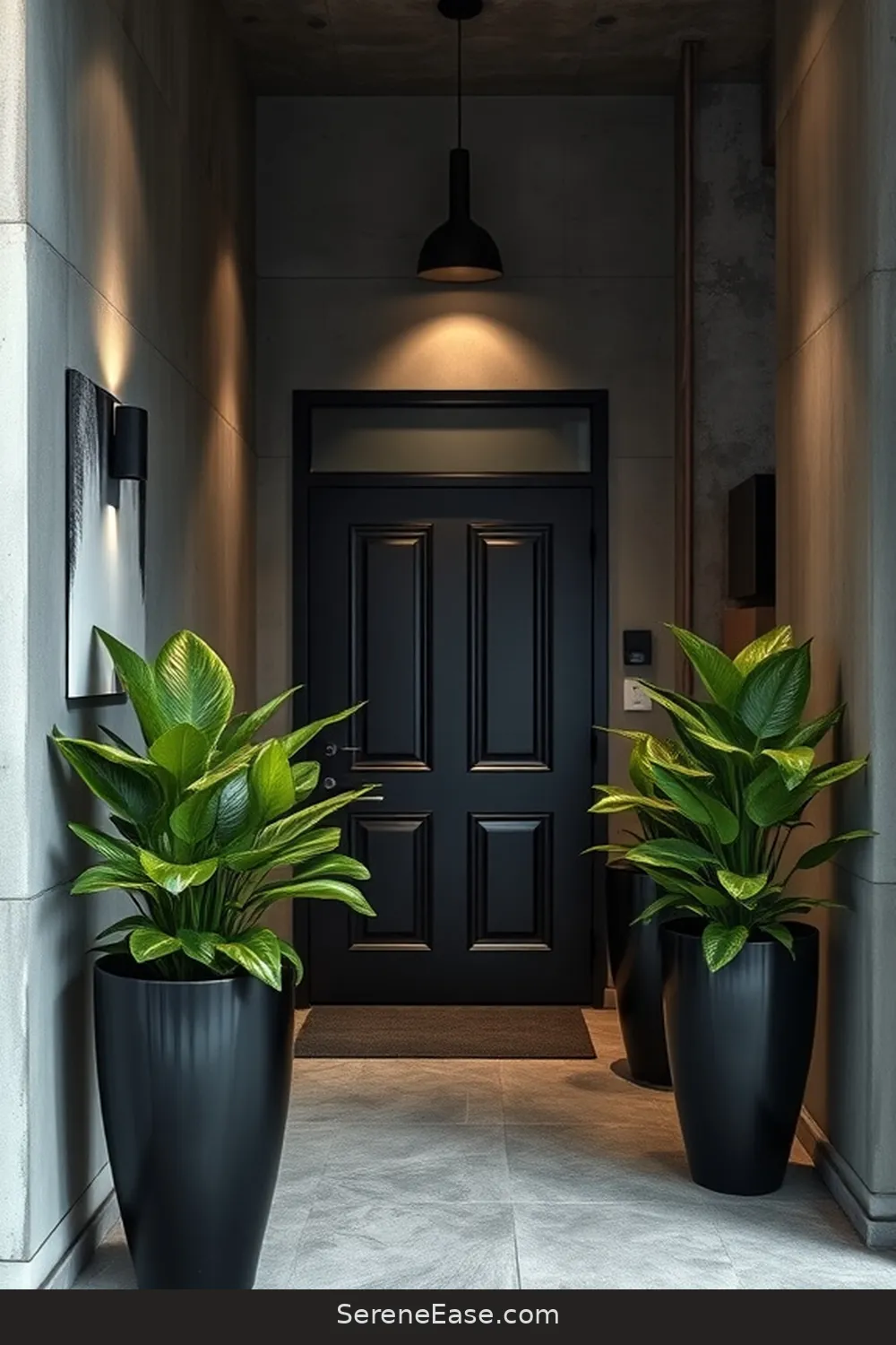 23 Ways to Achieve Monochromatic Industrial Style in Your Entryway 11 Introduce Greenery With Planters for 23 Ways to Achieve Monochromatic Industrial Style in Your Entryway
