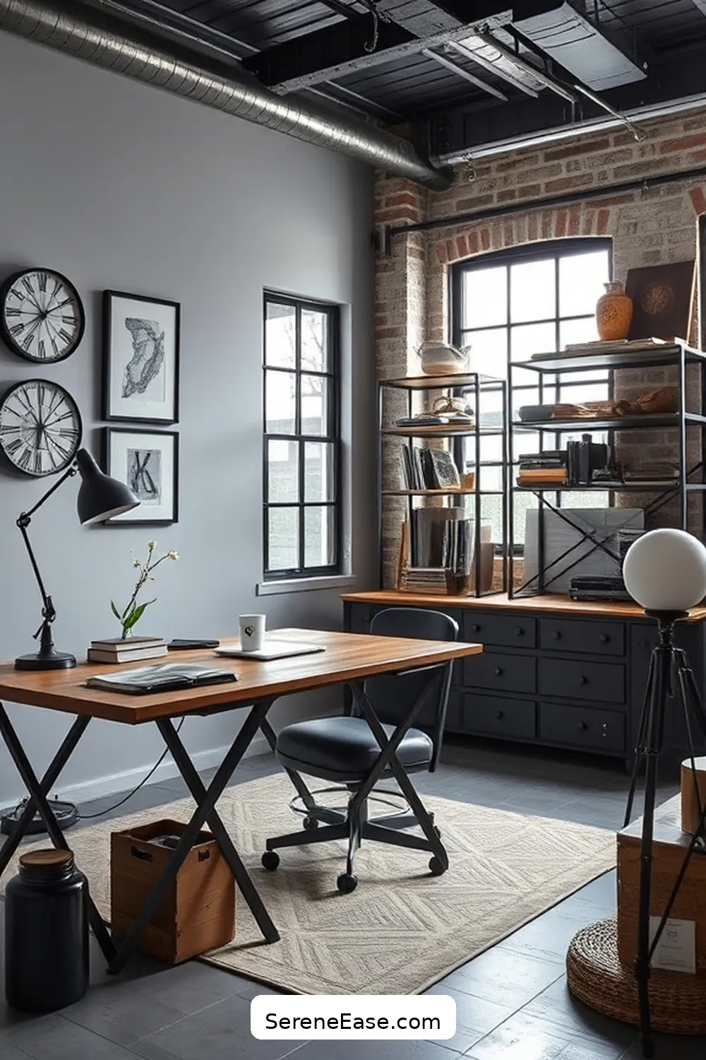 23 Ways to Achieve Monochromatic Industrial Style in Your Home Office 18 Incorporate Vintage Finds for 23 Ways to Achieve Monochromatic Industrial Style in Your Home Office