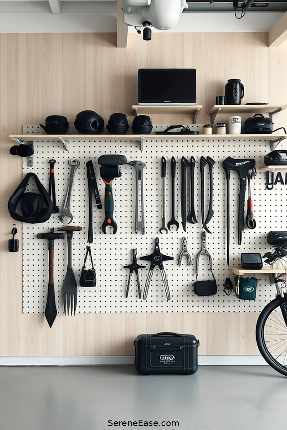 23 Ways to Achieve Monochromatic Scandinavian Style in Your Garage 10 Implement a Pegboard System for 23 Ways to Achieve Monochromatic Scandinavian Style in Your Garage