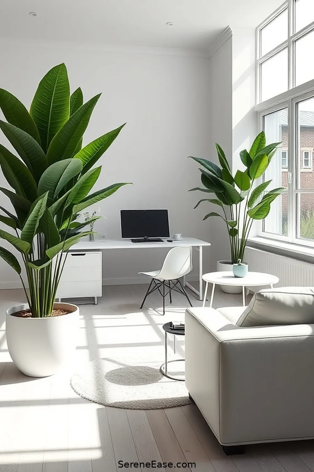 23 Ways to Achieve Monochromatic Scandinavian Style in Your Home Office 6 Add Greenery With Potted Plants for 23 Ways to Achieve Monochromatic Scandinavian Style in Your Home Office