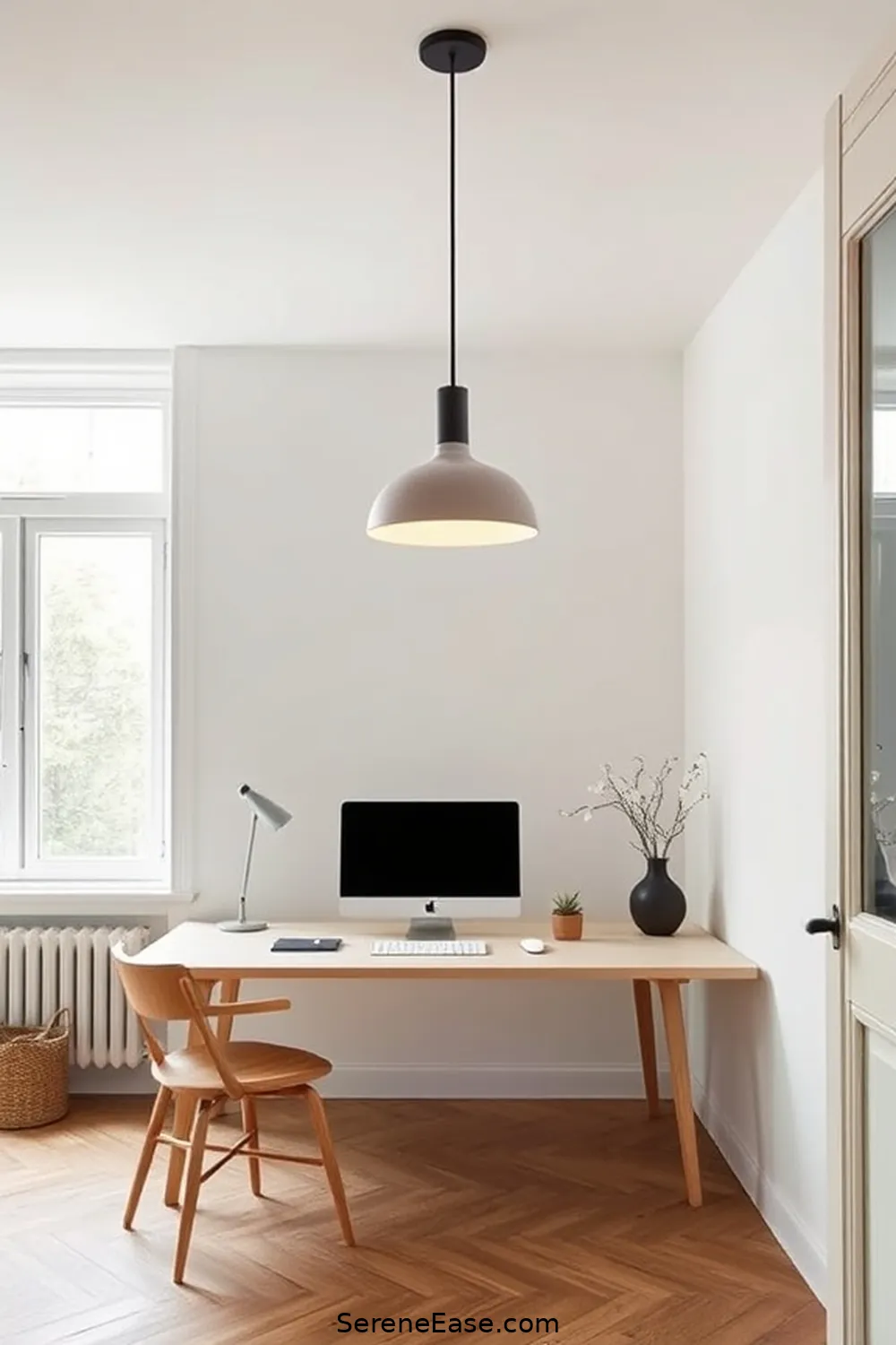 23 Ways to Achieve Monochromatic Scandinavian Style in Your Home Office 11 Choose a Statement Light Fixture for 23 Ways to Achieve Monochromatic Scandinavian Style in Your Home Office