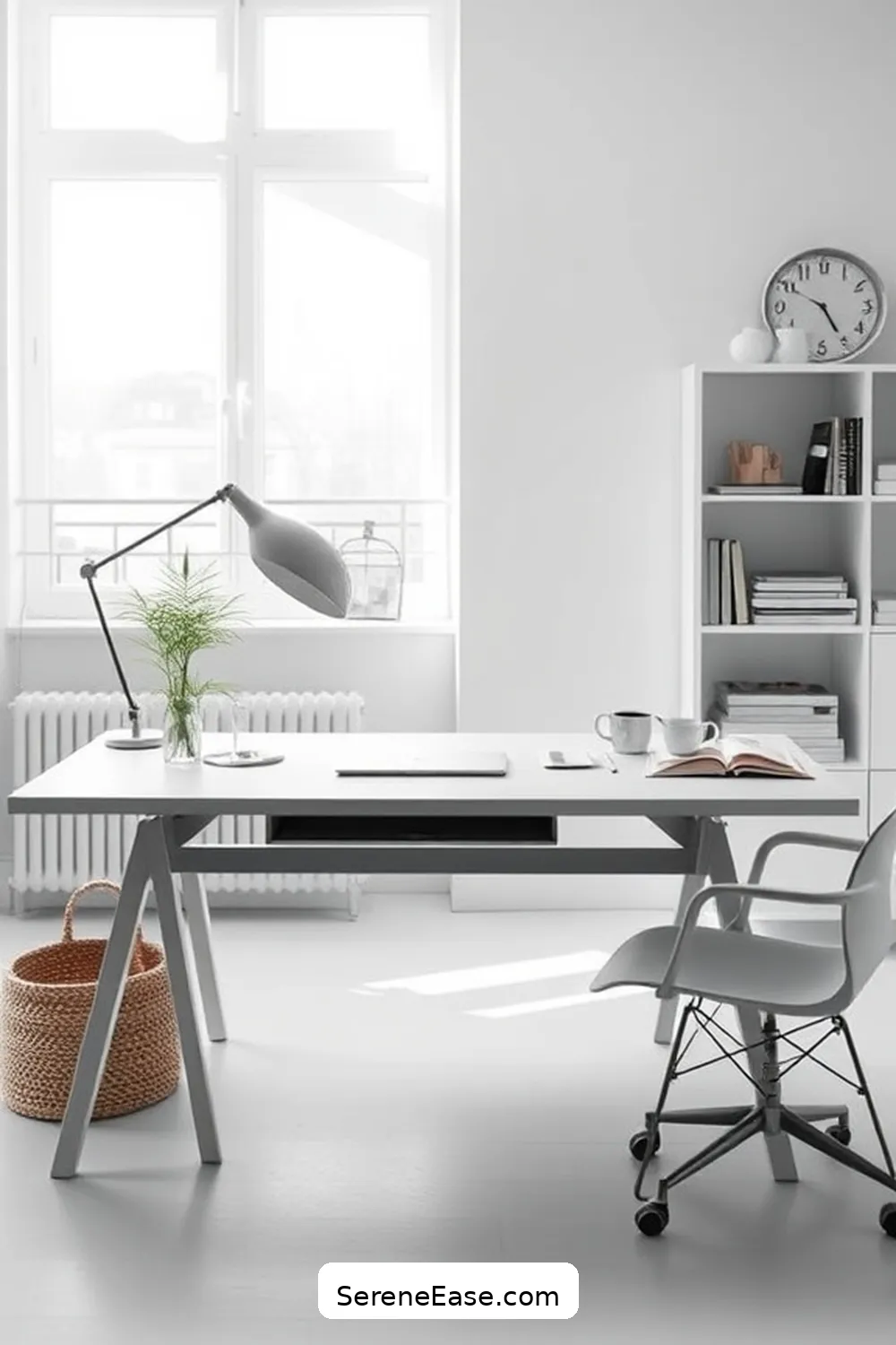 23 Ways to Achieve Monochromatic Scandinavian Style in Your Home Office 10 Keep the Desk Clutter-Free for 23 Ways to Achieve Monochromatic Scandinavian Style in Your Home Office