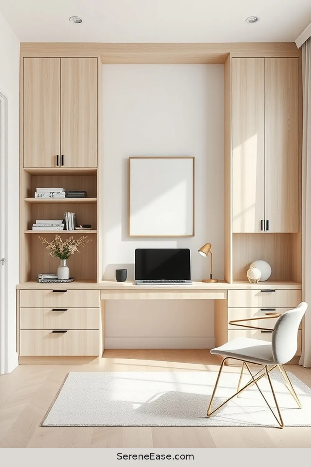 23 Ways to Achieve Monochromatic Scandinavian Style in Your Home Office 20 Opt for Built-In Cabinets for 23 Ways to Achieve Monochromatic Scandinavian Style in Your Home Office