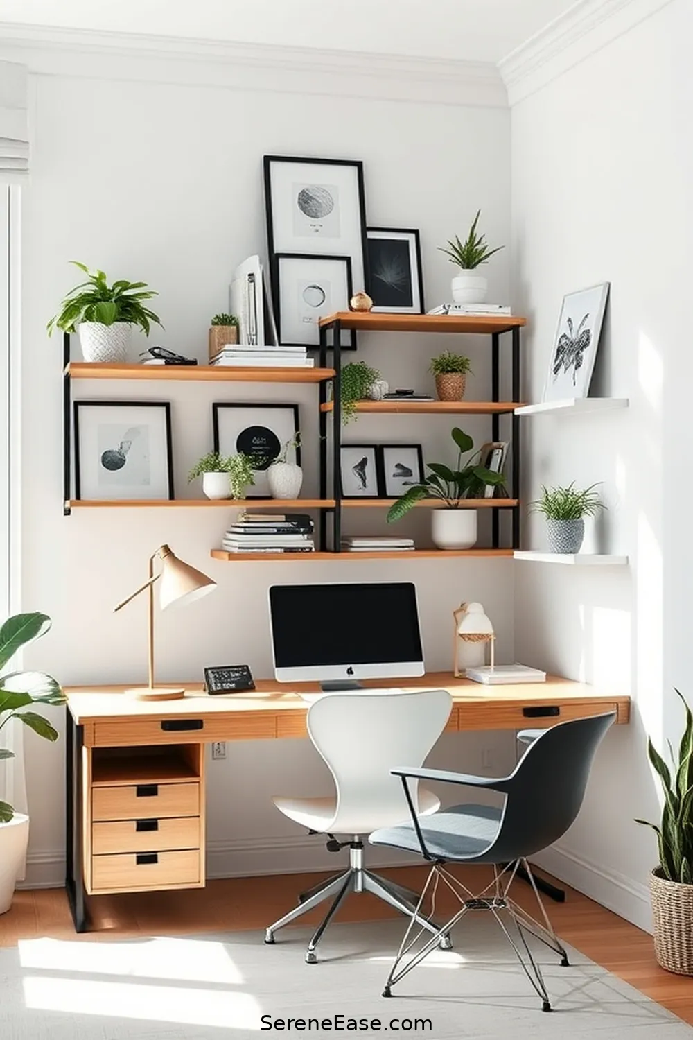 23 Ways to Achieve Monochromatic Scandinavian Style in Your Home Office 8 Utilize Open Shelving for 23 Ways to Achieve Monochromatic Scandinavian Style in Your Home Office