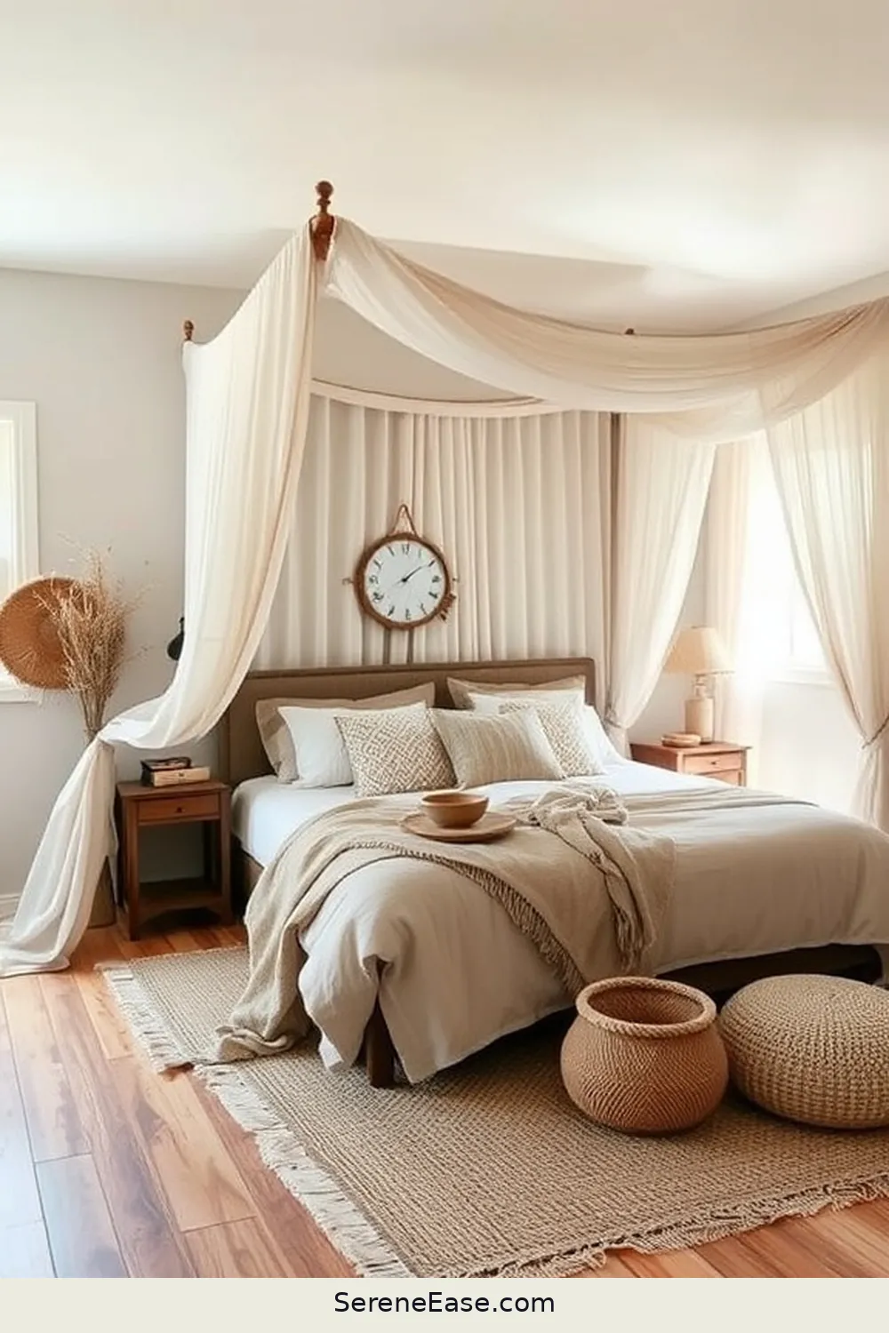 Create a Focal Point With a Canopy Bed for 23 Ways to Achieve Neutral Tones in Bohemian Style Bedroom