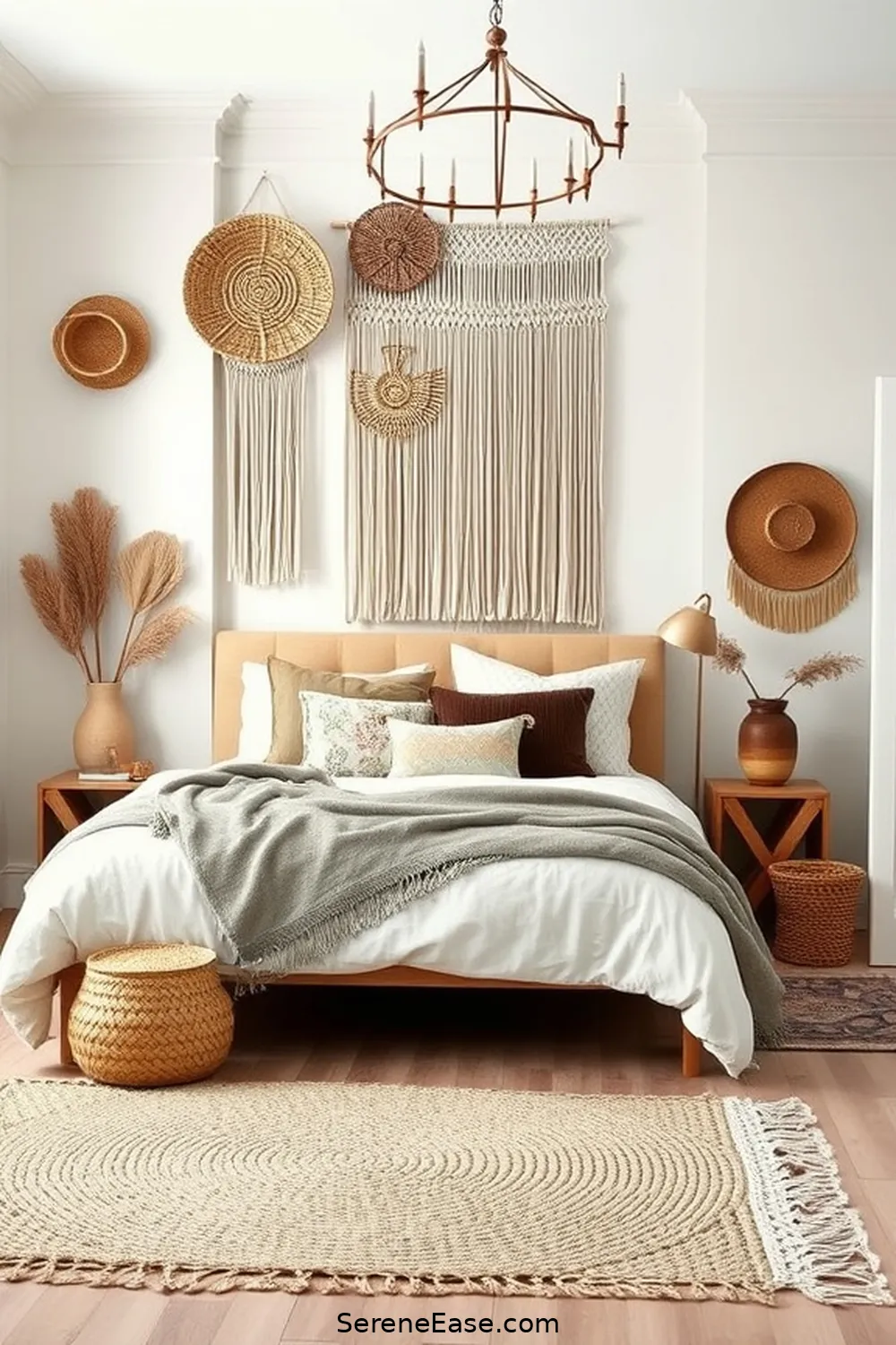 Incorporate Handcrafted Decor for 23 Ways to Achieve Neutral Tones in Bohemian Style Bedroom