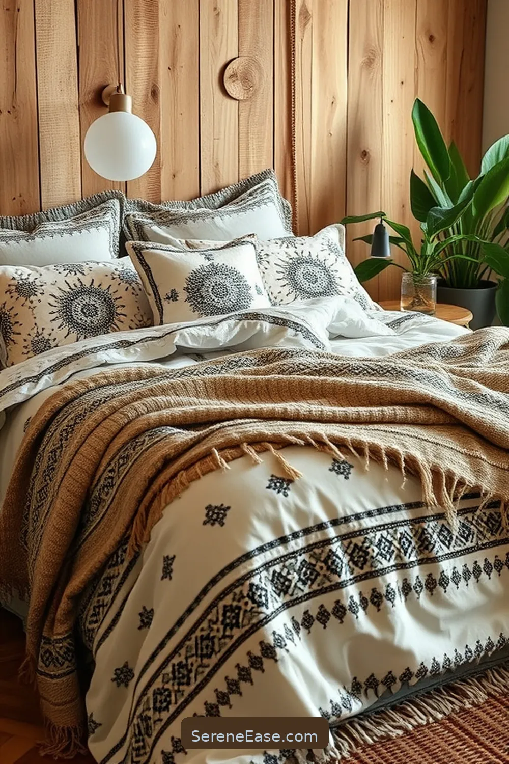 Integrate Bohemian Patterns in Bedding for 23 Ways to Achieve Neutral Tones in Bohemian Style Bedroom