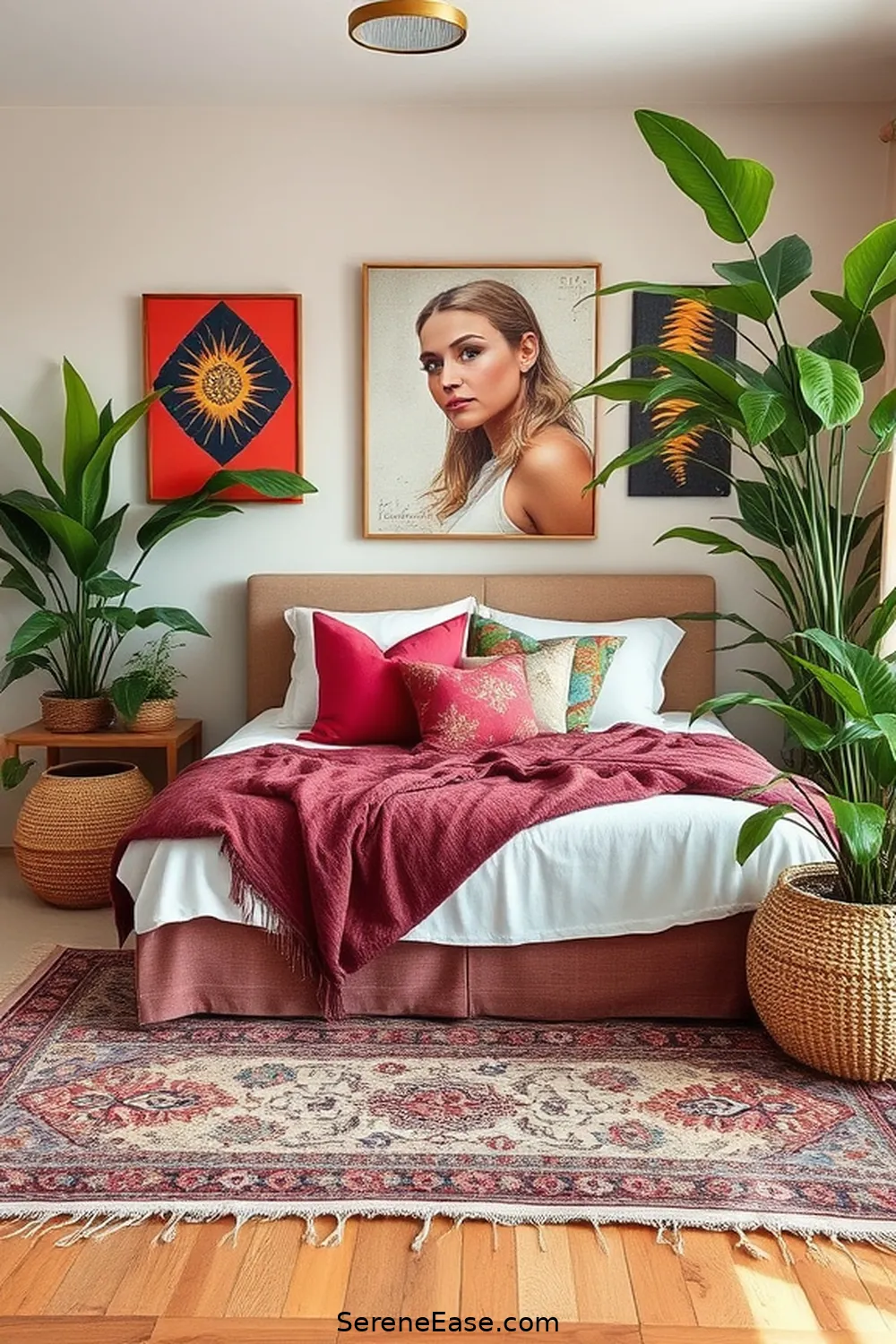 Introduce Color Through Accessories for 23 Ways to Achieve Neutral Tones in Bohemian Style Bedroom