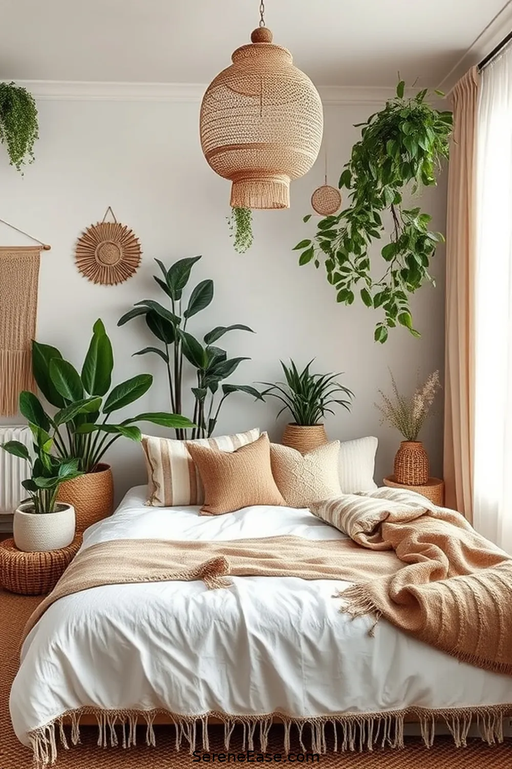 Introduce Indoor Plants for 23 Ways to Achieve Neutral Tones in Bohemian Style Bedroom
