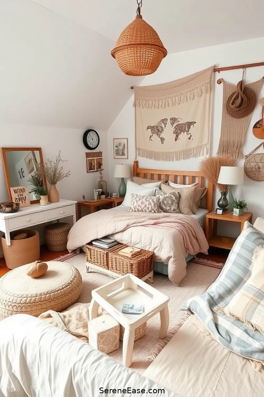 Personalize With Travel Souvenirs for 23 Ways to Achieve Neutral Tones in Bohemian Style Bedroom