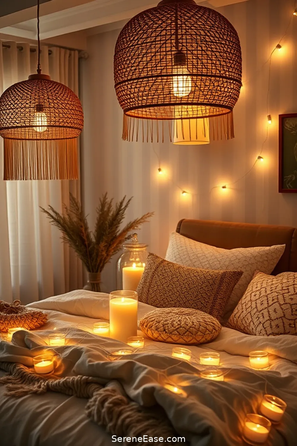 Use Layered Lighting for 23 Ways to Achieve Neutral Tones in Bohemian Style Bedroom