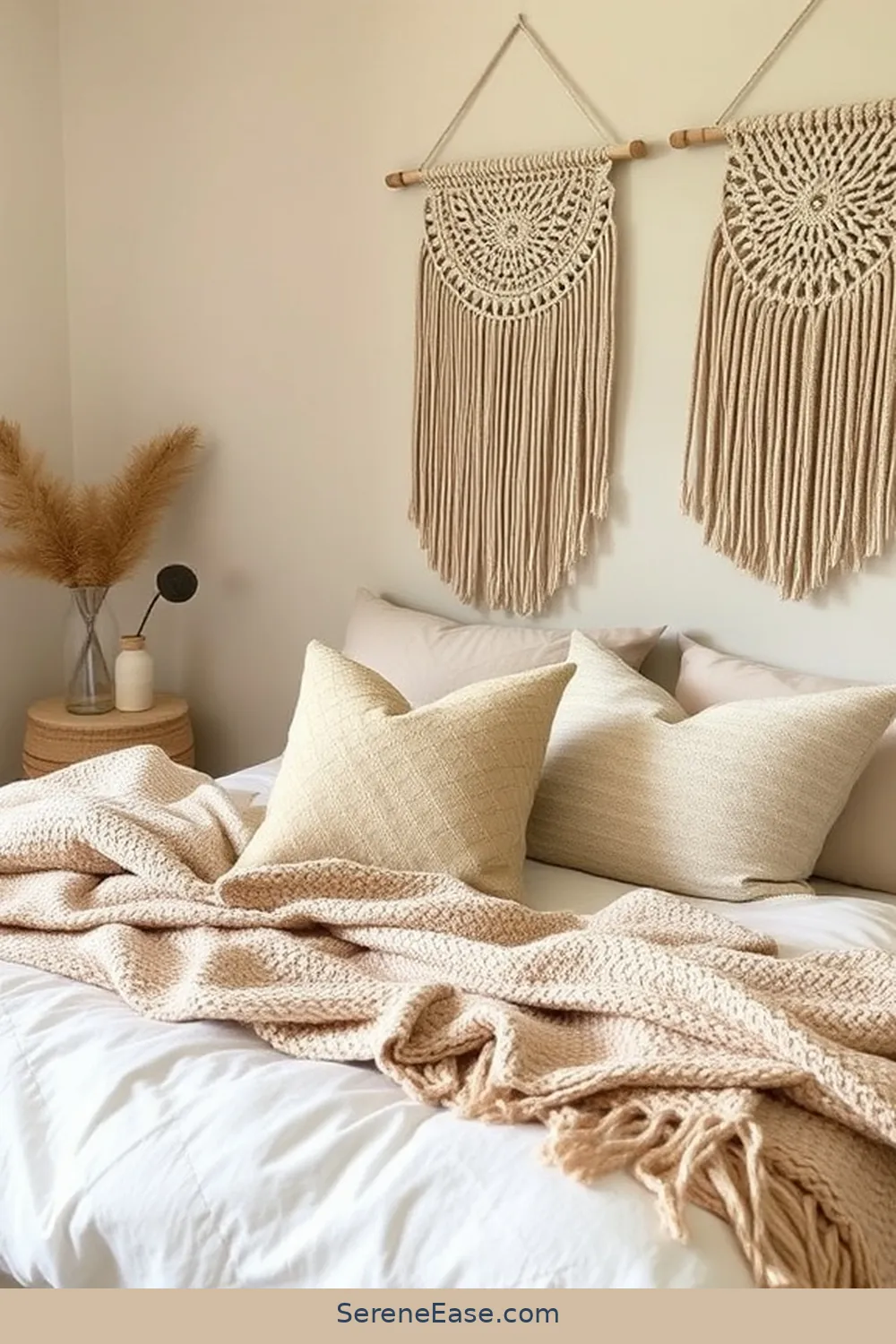 Use Textured Fabrics for 23 Ways to Achieve Neutral Tones in Bohemian Style Bedroom