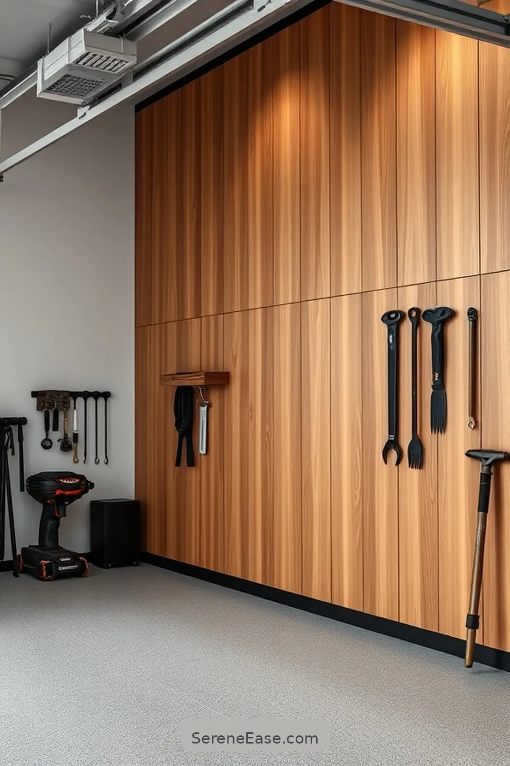 23 Ways to Achieve Scandinavian Style in a Black and White Garage 23 Add a Feature Wall With Wood Panels for 23 Ways to Achieve Scandinavian Style in a Black and White Garage
