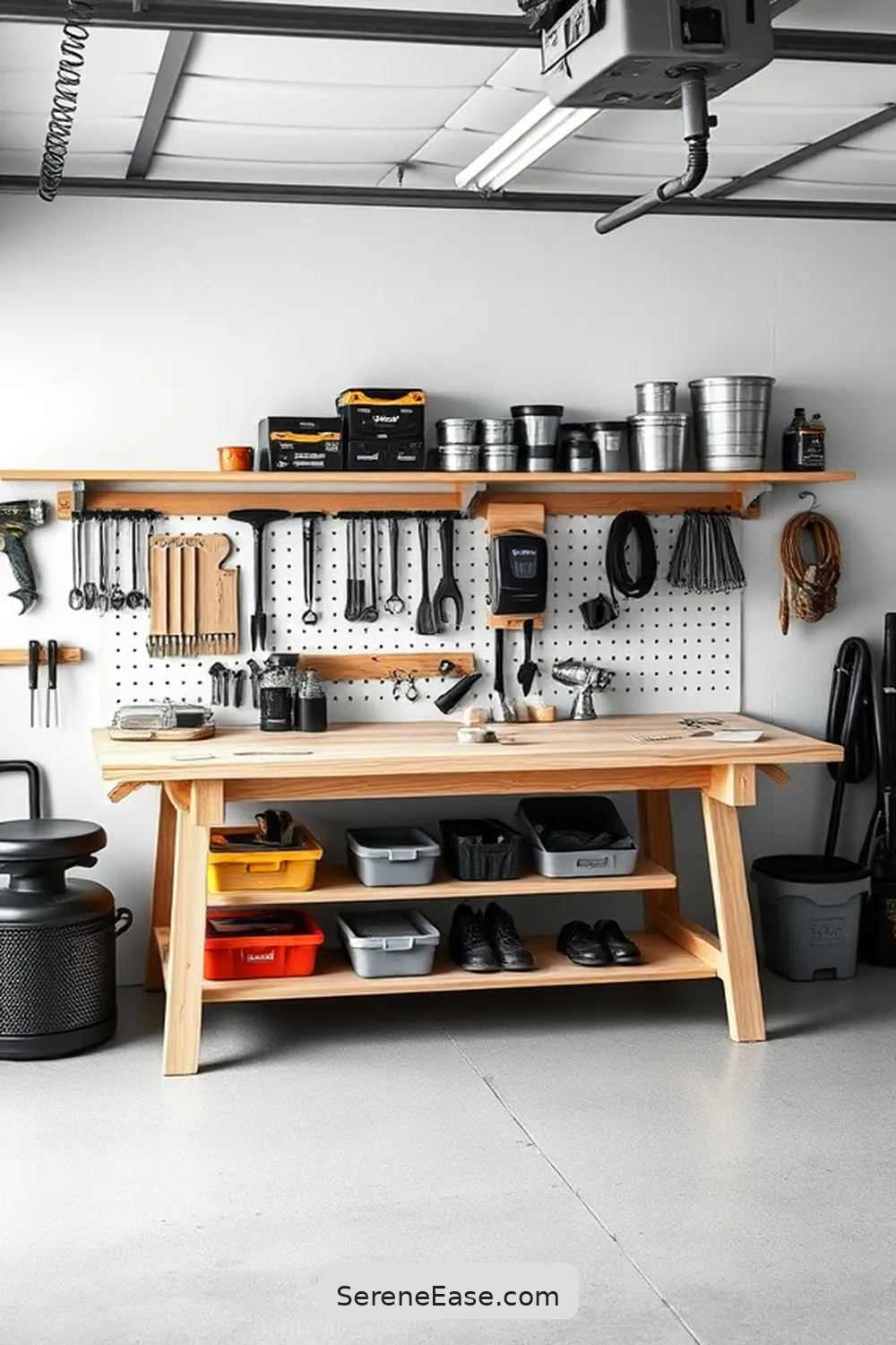 23 Ways to Achieve Scandinavian Style in a Black and White Garage 18 Add a Scandinavian-Inspired Workbench for 23 Ways to Achieve Scandinavian Style in a Black and White Garage