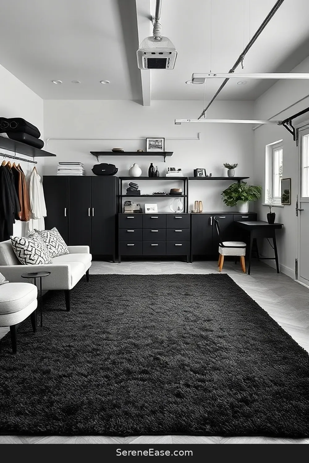 23 Ways to Achieve Scandinavian Style in a Black and White Garage 12 Incorporate a Statement Rug for 23 Ways to Achieve Scandinavian Style in a Black and White Garage