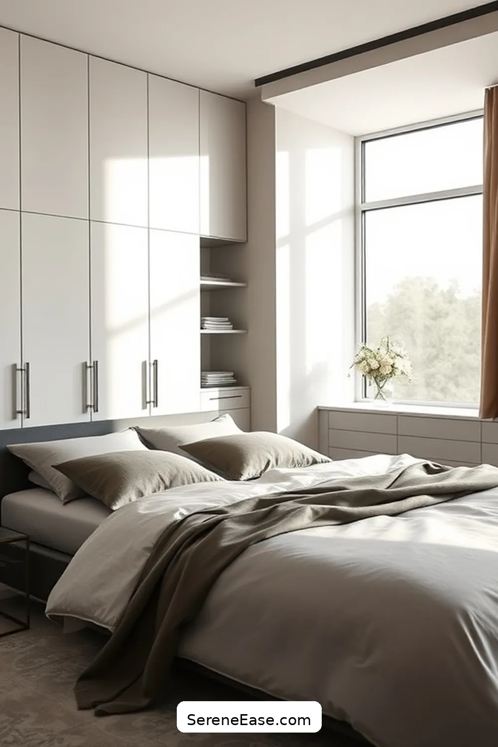 23 Ways to Achieve a Monochromatic Bedroom in Minimalist Style 16 Consider Built-in Storage for 23 Ways to Achieve a Monochromatic Bedroom in Minimalist Style