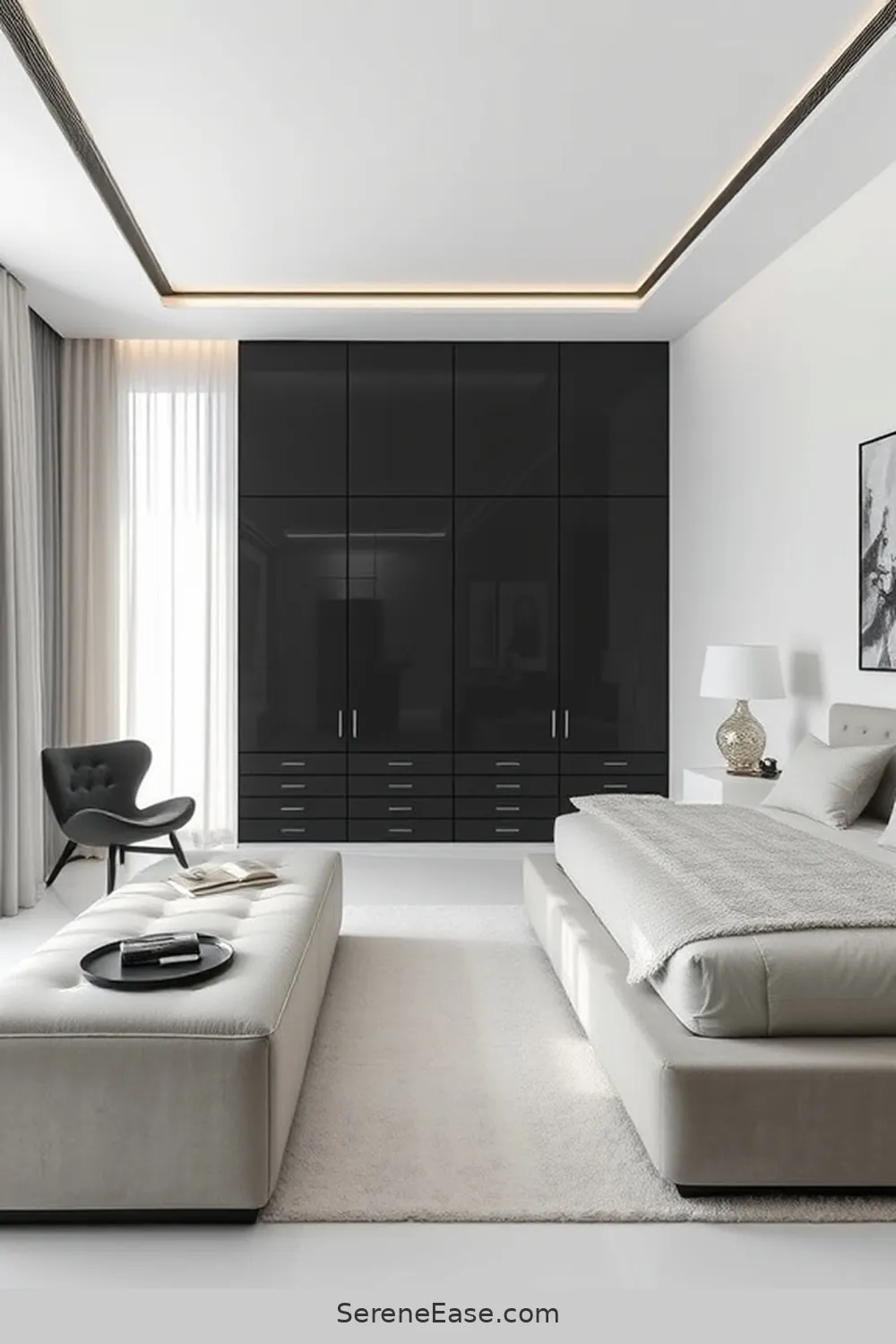 23 Ways to Achieve a Monochromatic Bedroom in Minimalist Style 21 Focus on Functional Decor for 23 Ways to Achieve a Monochromatic Bedroom in Minimalist Style